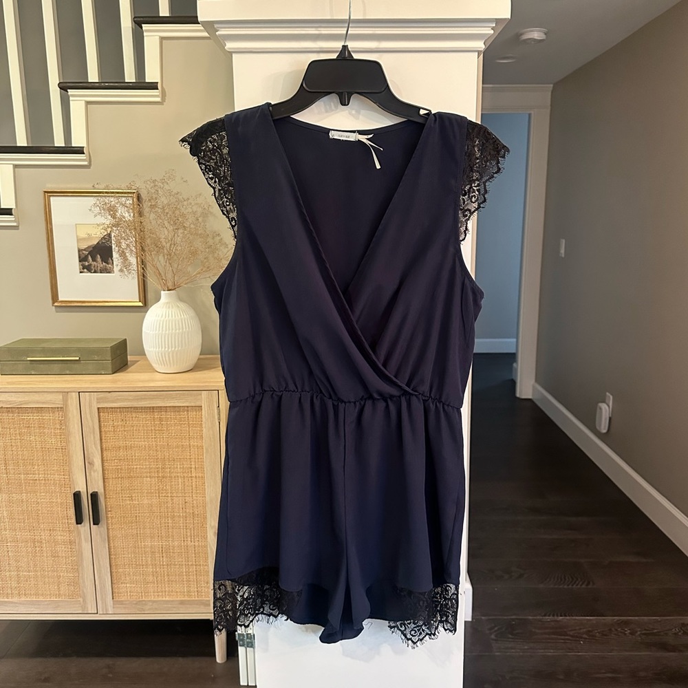 UO Kimchi Blue Navy Lace Romper